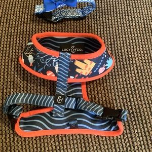 Lucy and co reversible dog harness and designer collar with bow tie New Medium
